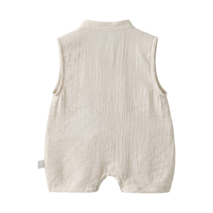 Cream Puppy Cotton Gauze Sleeveless Baby Romper