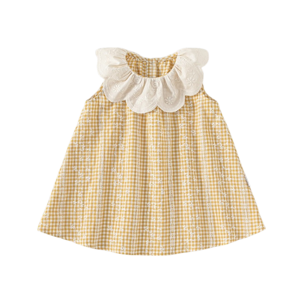 Mustard Gingham Floral Collar Baby Dress