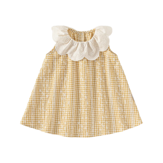 Mustard Gingham Floral Collar Baby Dress