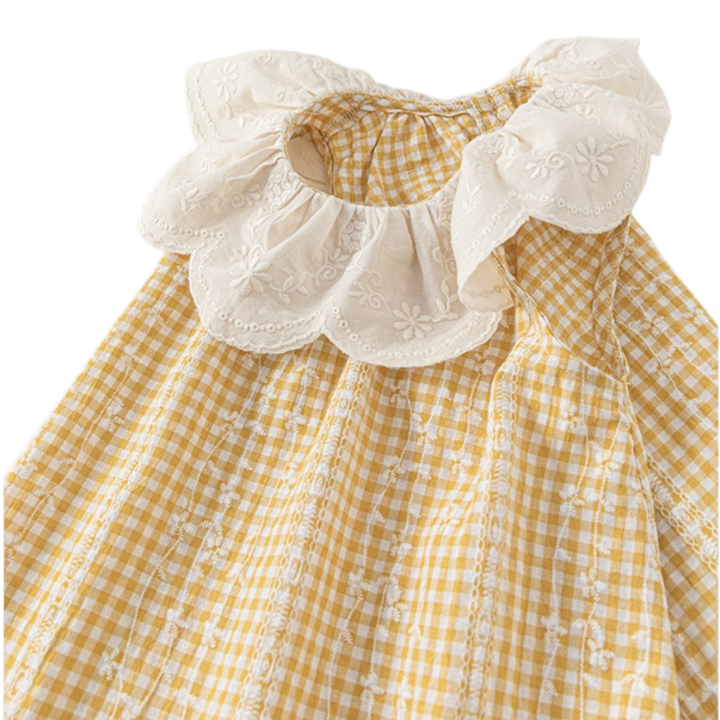 Mustard Gingham Floral Collar Baby Dress