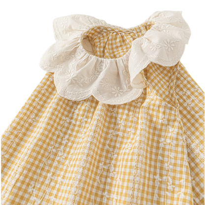 Mustard Gingham Floral Collar Baby Dress