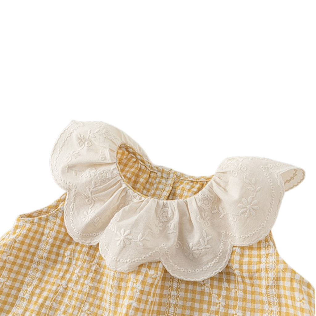 Mustard Gingham Floral Collar Baby Dress