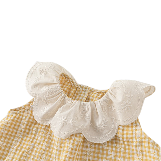 Mustard Gingham Floral Collar Baby Dress