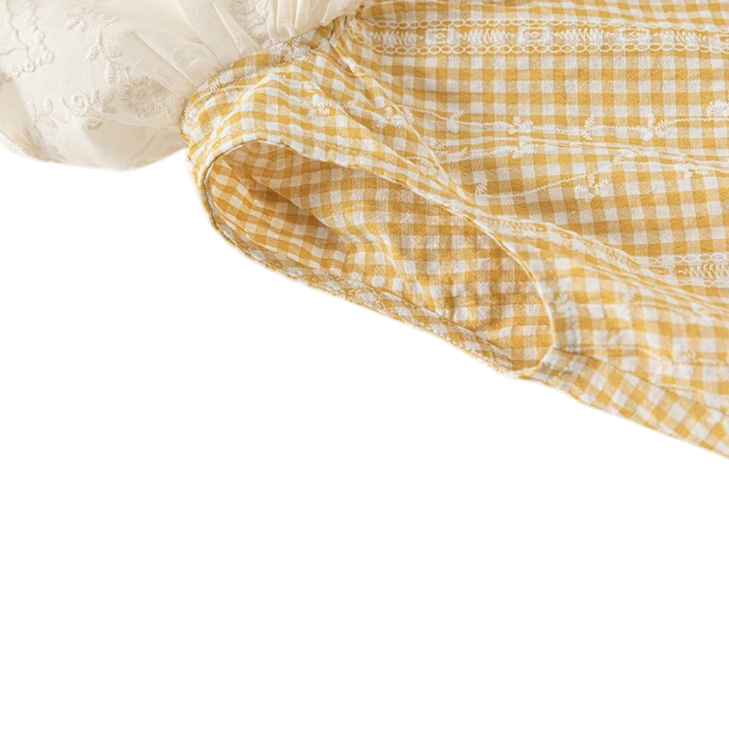Mustard Gingham Floral Collar Baby Dress