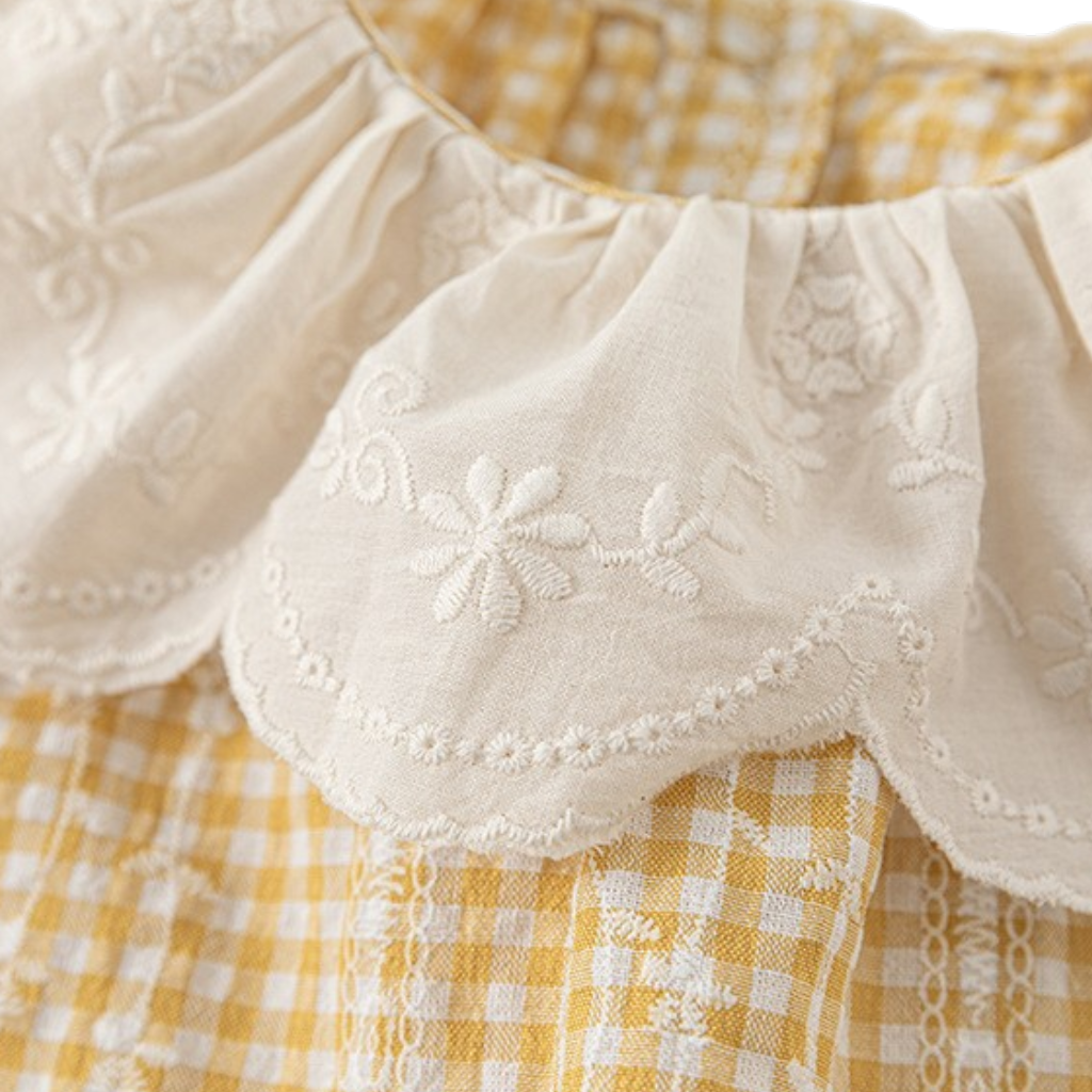 Mustard Gingham Floral Collar Baby Dress