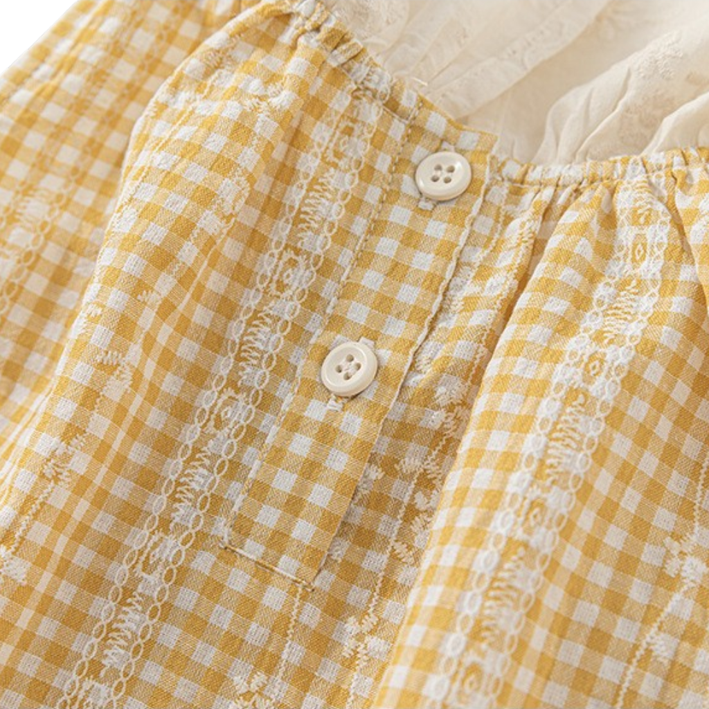 Mustard Gingham Floral Collar Baby Dress