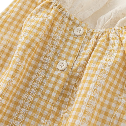 Mustard Gingham Floral Collar Baby Dress