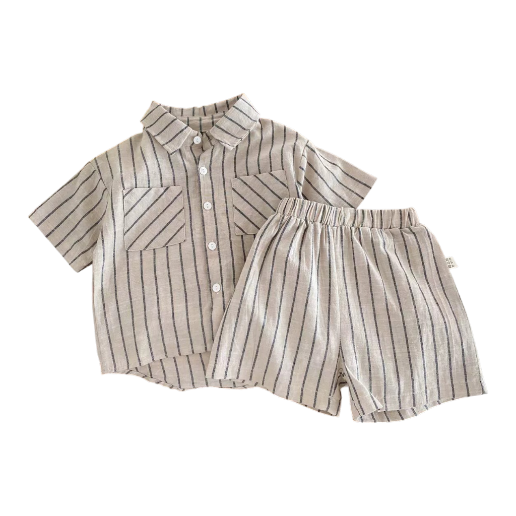 Beige Stripe Shirt and Shorts Baby Set