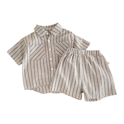Beige Stripe Shirt and Shorts Baby Set