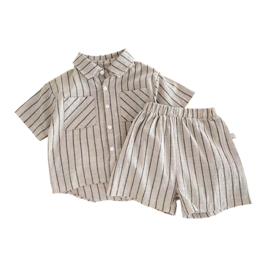 Beige Stripe Shirt and Shorts Baby Set