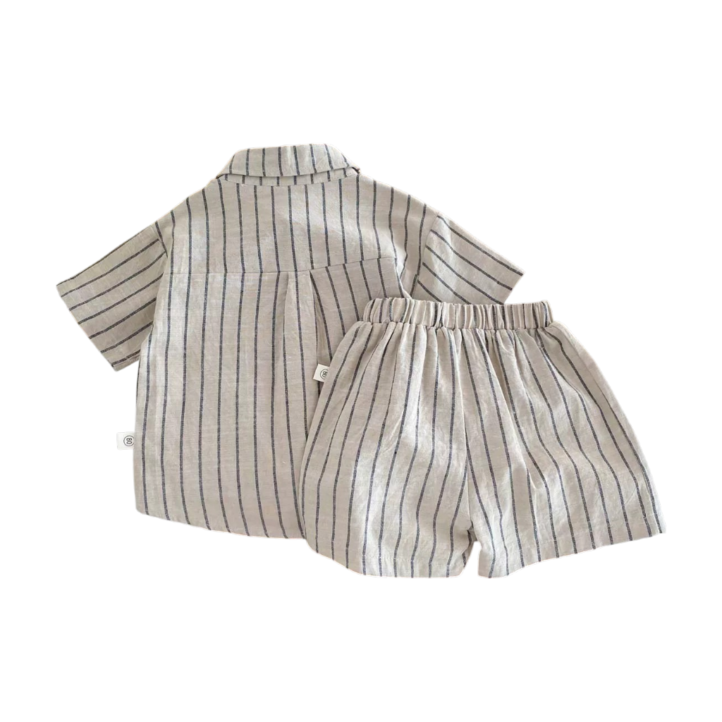Beige Stripe Shirt and Shorts Baby Set
