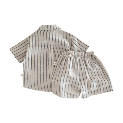 Beige Stripe Shirt and Shorts Baby Set