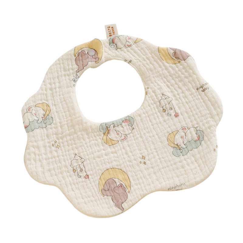 Baby bib with elephant design on a white background