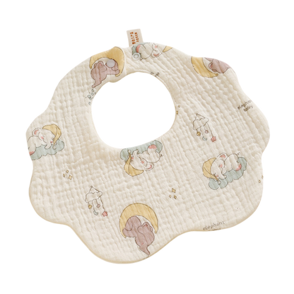 Baby bib with elephant design on a white background