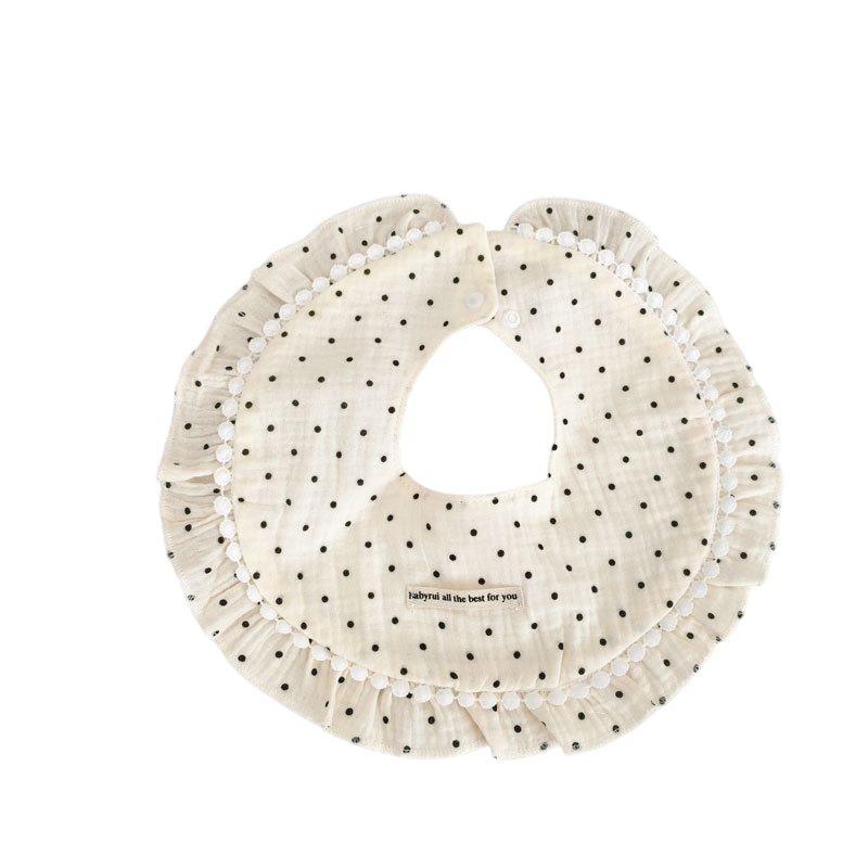 Polka dot bib with text on a white background