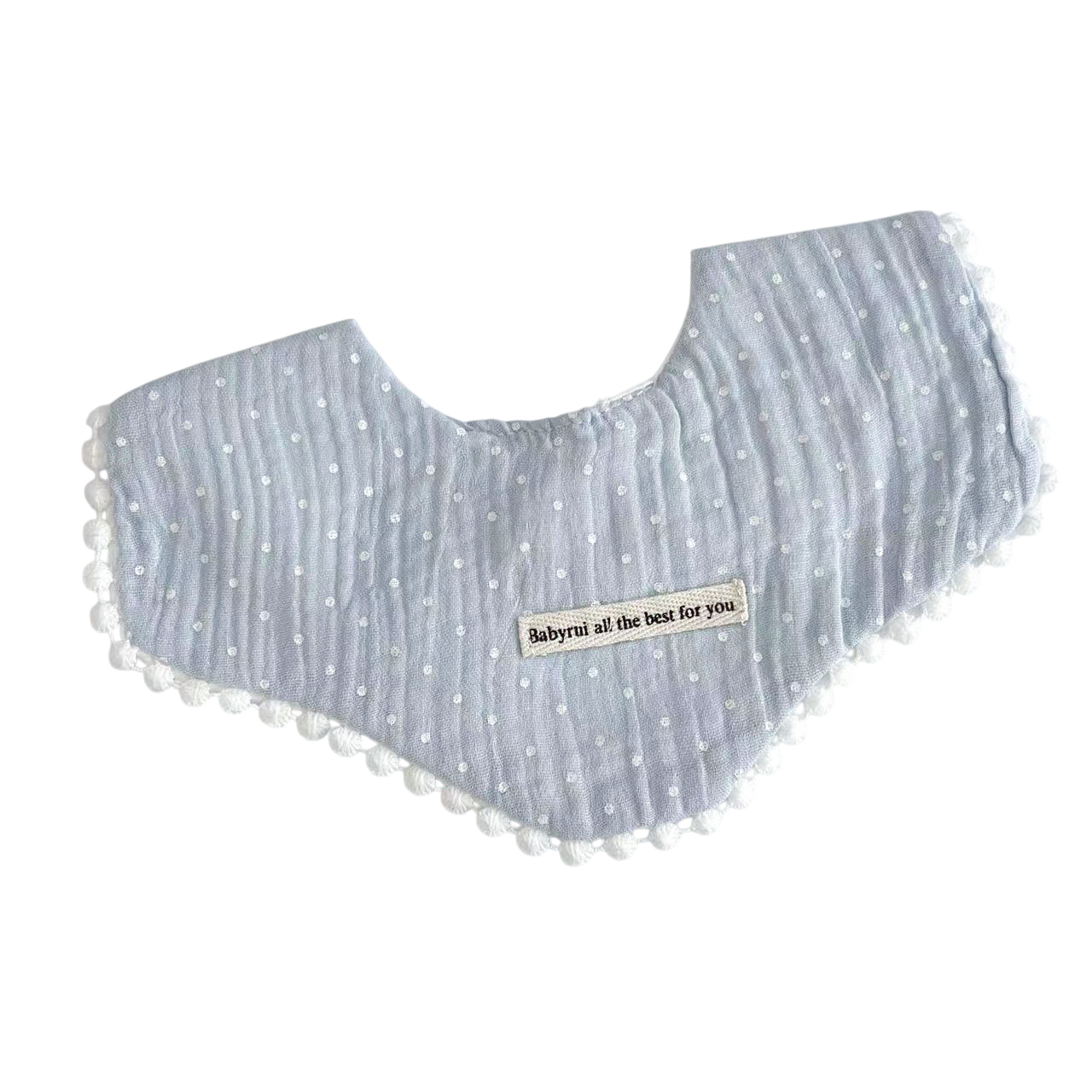 Baby bib with text label on a white background