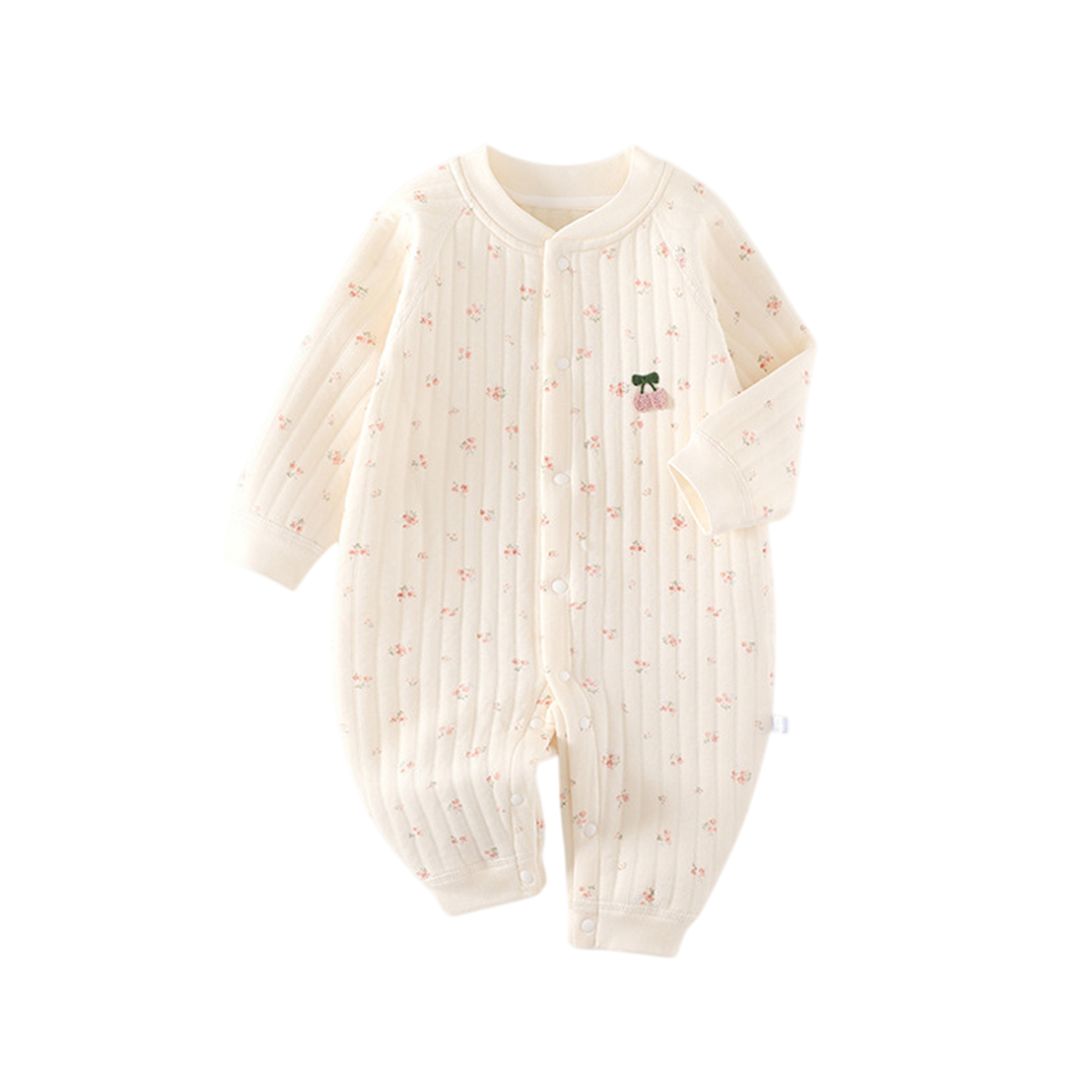 Baby romper with floral pattern on a white background