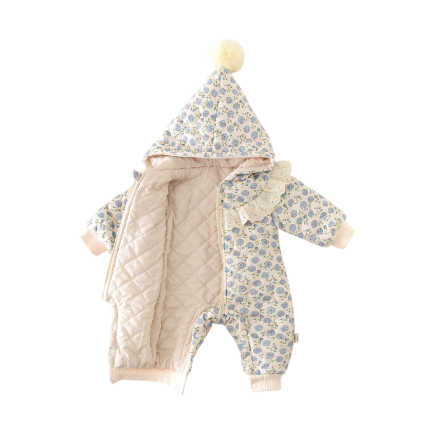 French Blue Rose Winter Baby Romper