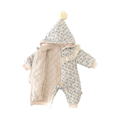 French Blue Rose Winter Baby Romper