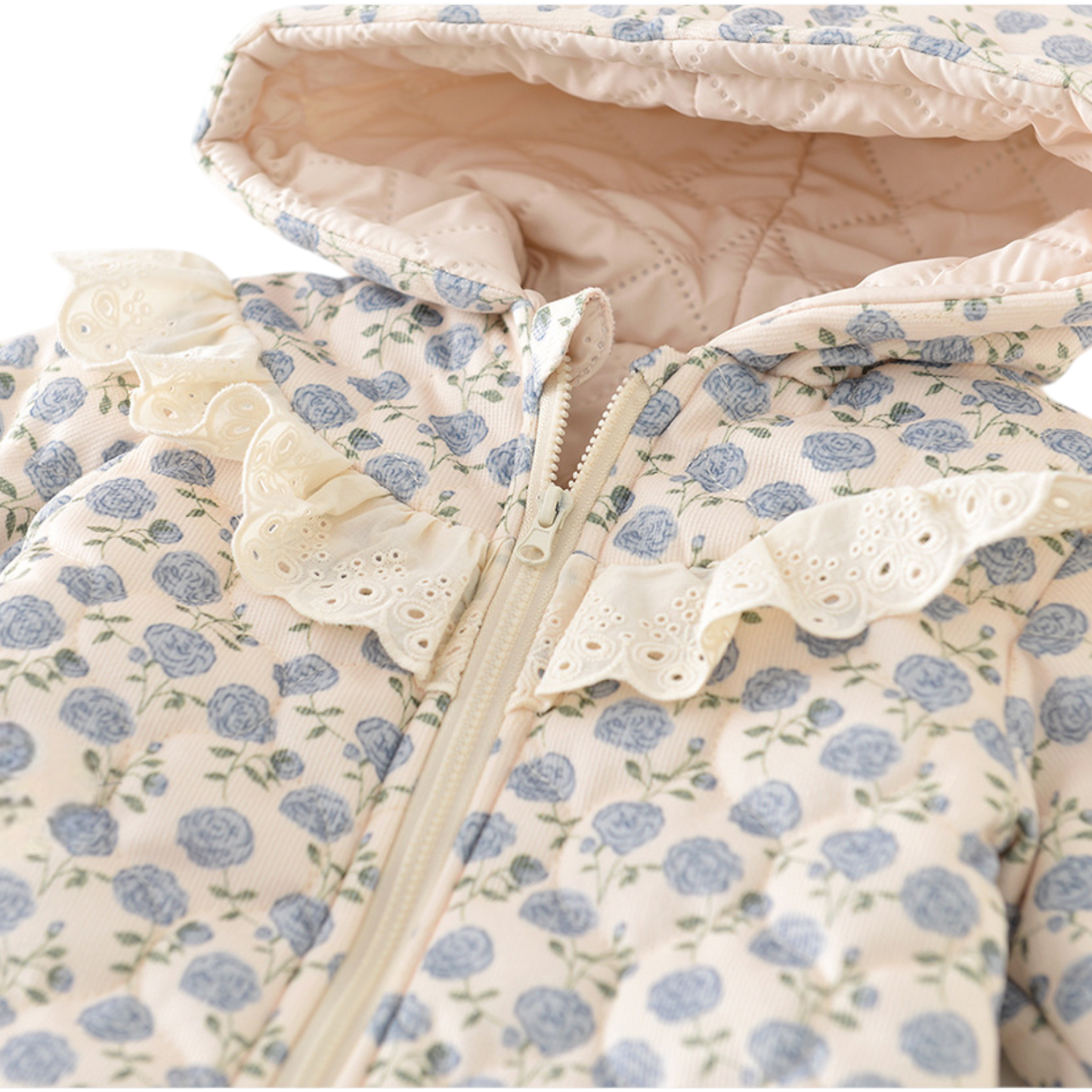 French Blue Rose Winter Baby Romper