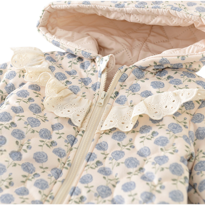 French Blue Rose Winter Baby Romper