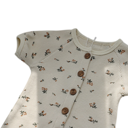 Cream Floral Baby Romper & Hat Set