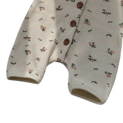 Cream Floral Baby Romper & Hat Set