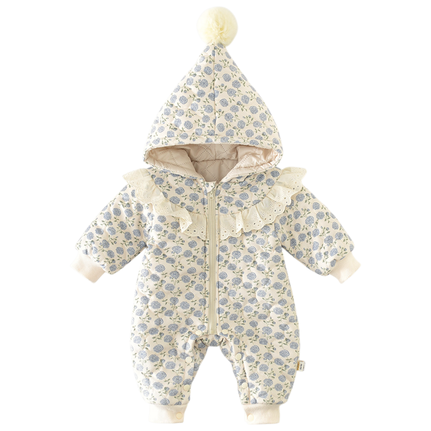 French Blue Rose Winter Baby Romper