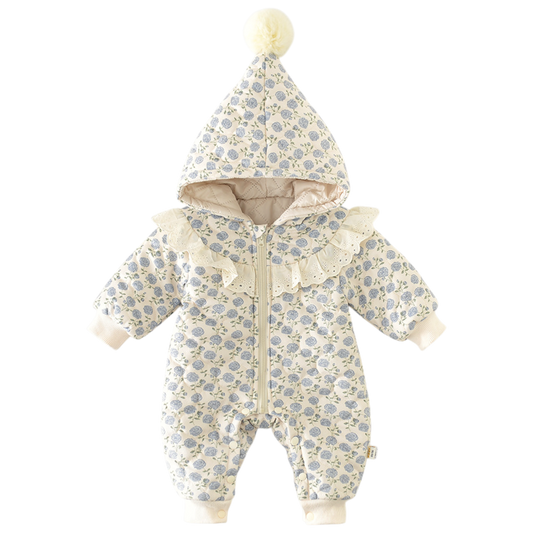 French Blue Rose Winter Baby Romper