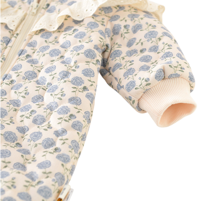 French Blue Rose Winter Baby Romper