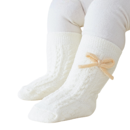 White Bow Winter Baby Socks