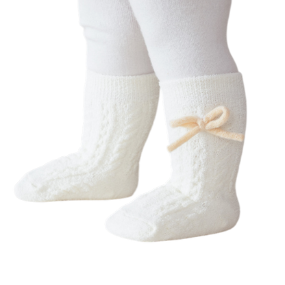 White Bow Winter Baby Socks