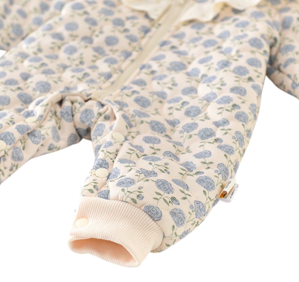 French Blue Rose Winter Baby Romper