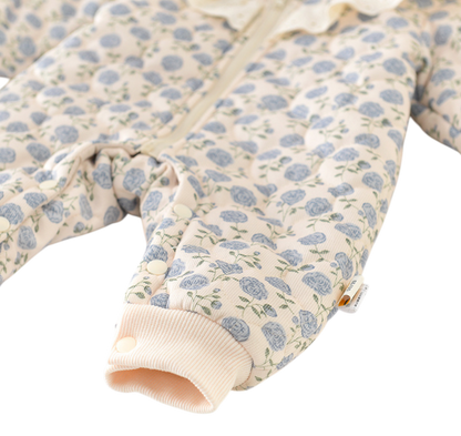 French Blue Rose Winter Baby Romper