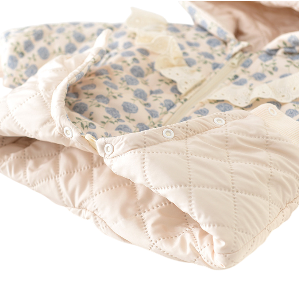 French Blue Rose Winter Baby Romper