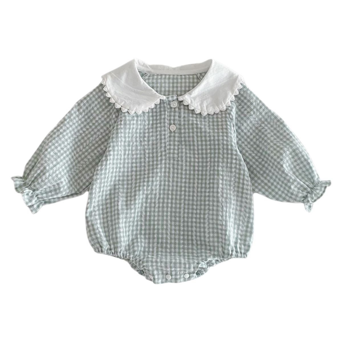 Peter Pan Collar Plaid Baby Bodysuit on a white background
