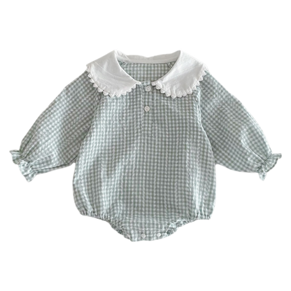 Peter Pan Collar Plaid Baby Bodysuit on a white background