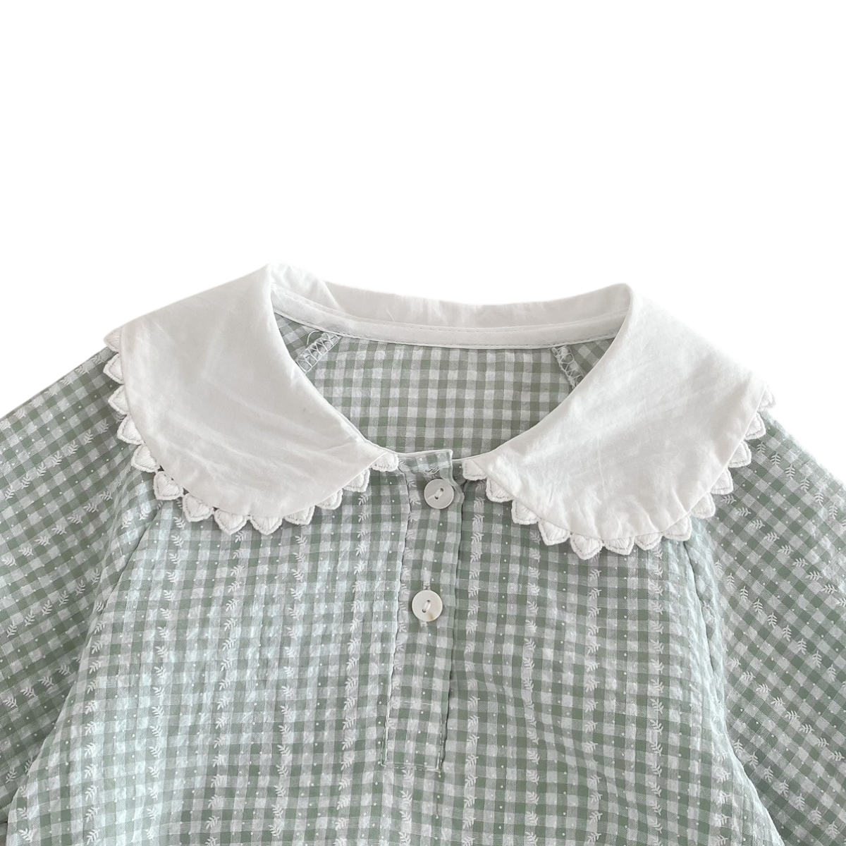 Peter Pan Collar Plaid Baby Bodysuit on a white background, view 2