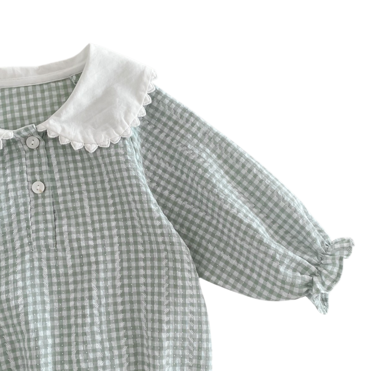 Peter Pan Collar Plaid Baby Bodysuit on a white background, view 3