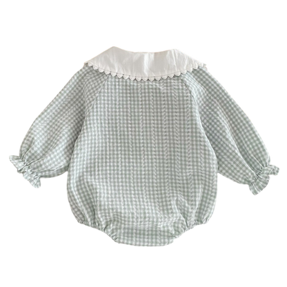 Peter Pan Collar Plaid Baby Bodysuit on a white background, view 5