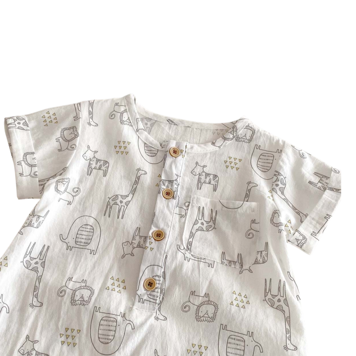 Cute Animal Short Sleeve Baby Romper on a white background, view 2