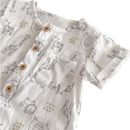 Cute Animal Short Sleeve Baby Romper on a white background, view 3