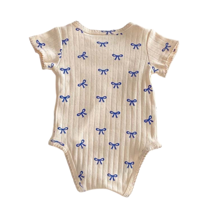 Blue Bow Baby Bodysuit on a white background, view 2