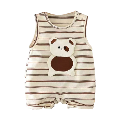 Simple Stripe Puppy Sleeveless Baby Romper on a white background