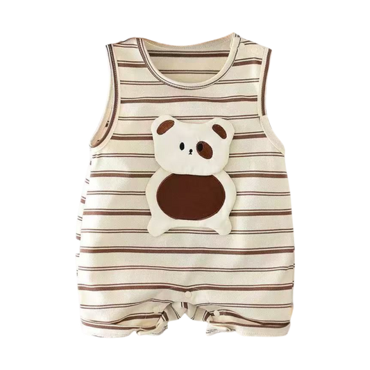 Simple Stripe Puppy Sleeveless Baby Romper on a white background