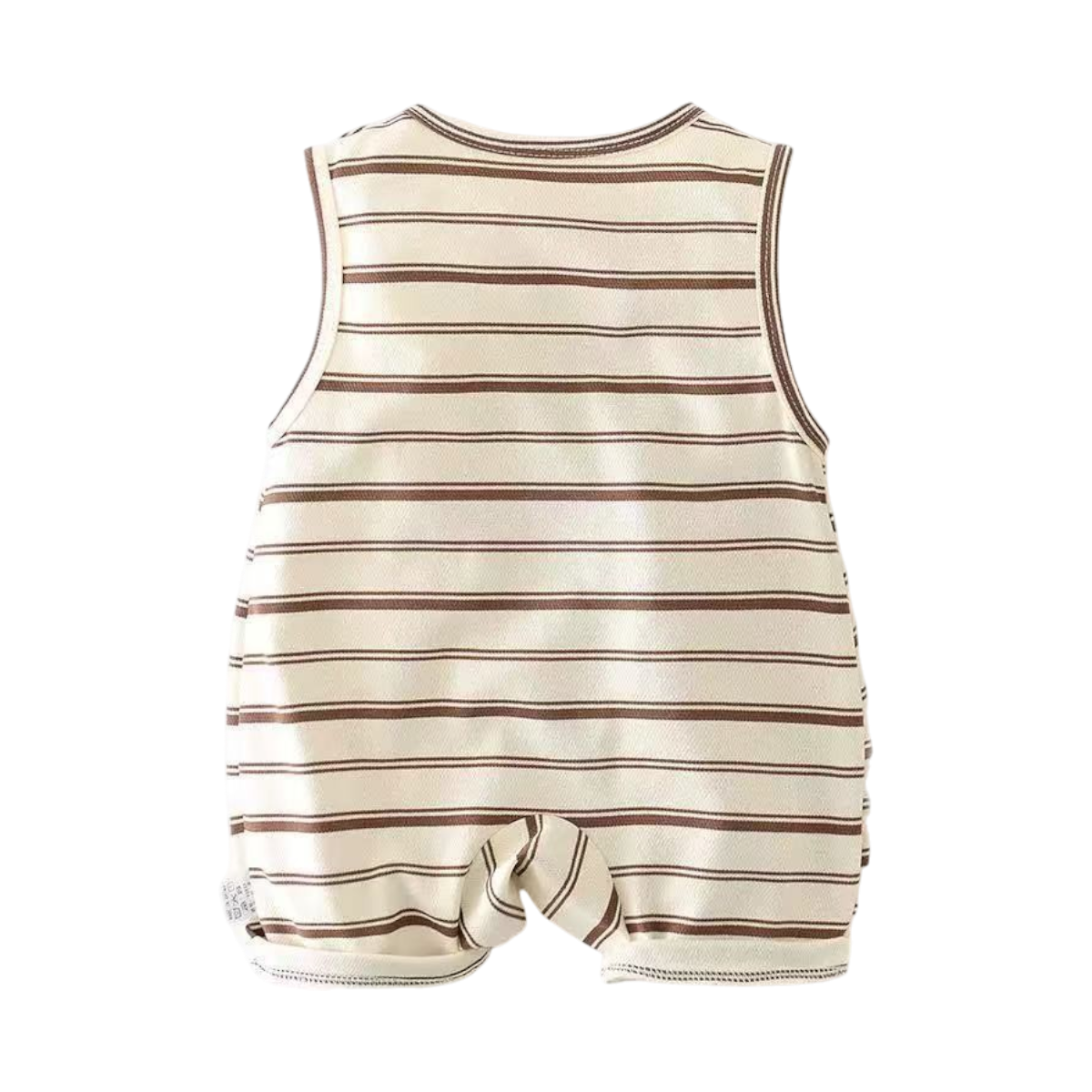 Simple Stripe Puppy Sleeveless Baby Romper on a white background, view 3