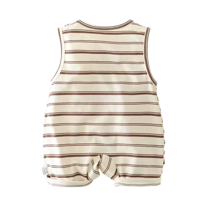 Simple Stripe Puppy Sleeveless Baby Romper on a white background, view 3