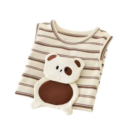 Simple Stripe Puppy Sleeveless Baby Romper on a white background, view 4