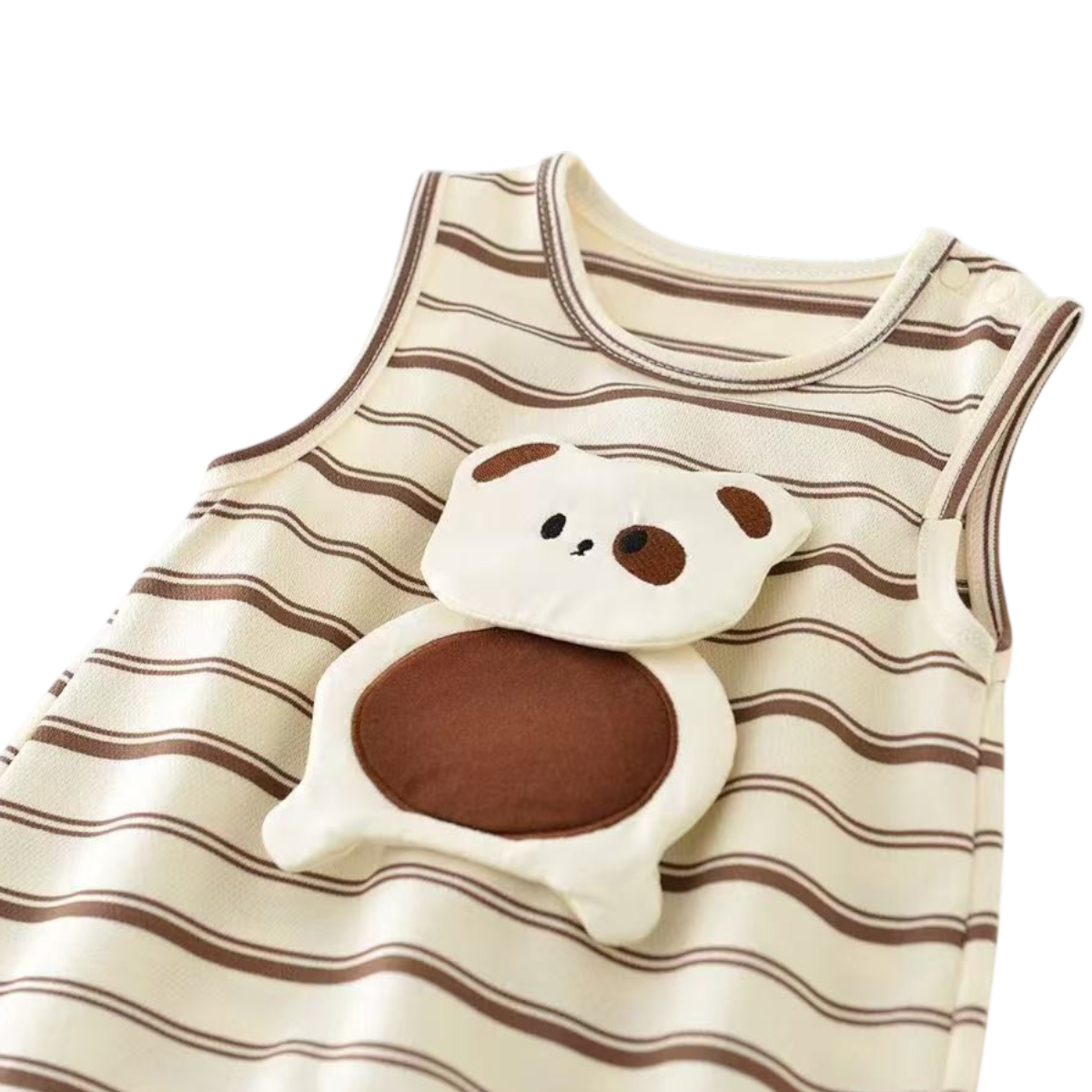 Simple Stripe Puppy Sleeveless Baby Romper on a white background, view 2