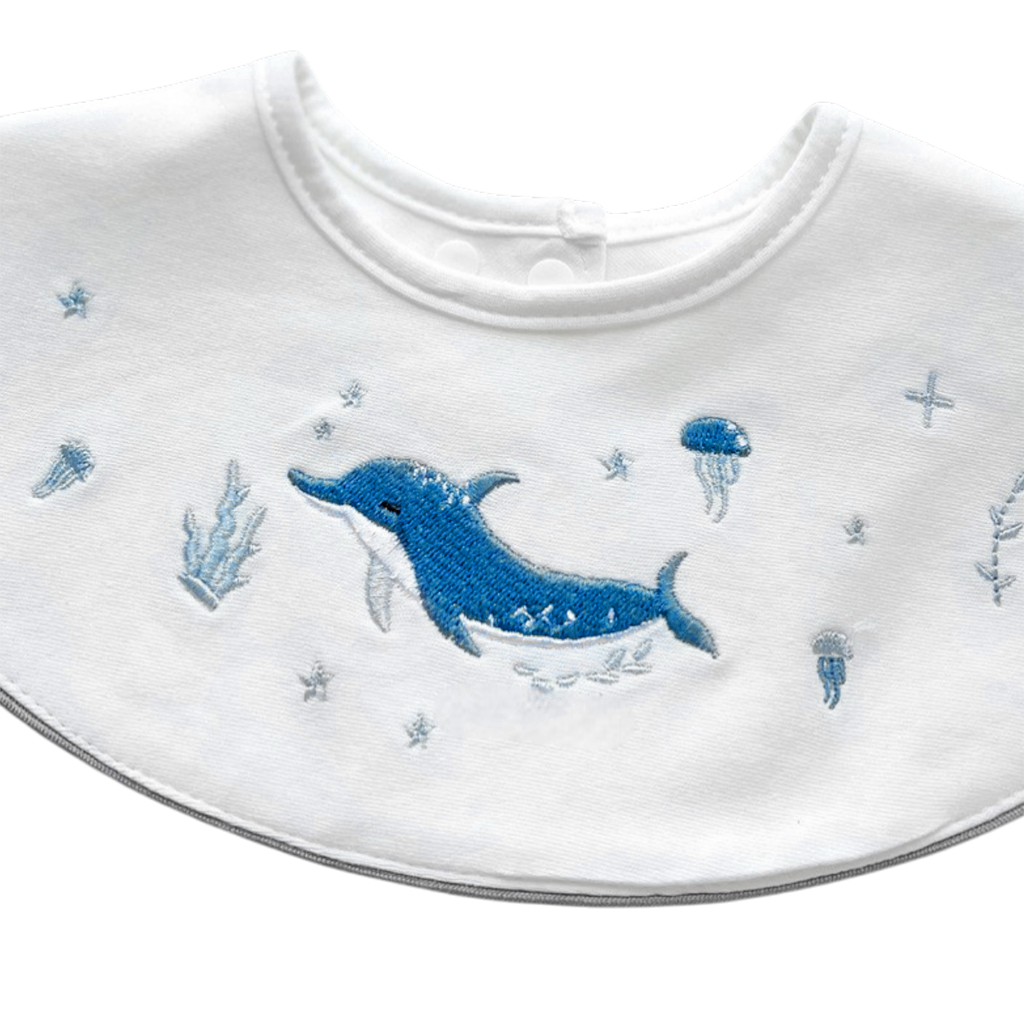 Ocean Dolphin Baby Bib on a white background